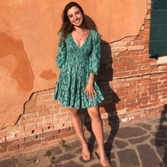 Rixo Sasha Floral Mini Dress Green Cotton Eyelet Broderie Anglaise Small Preown - Picture 13 of 13